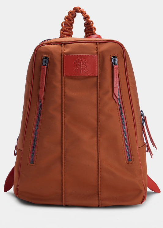 Savant Orange Nylon Backpack with Leather Trim Detail, Small