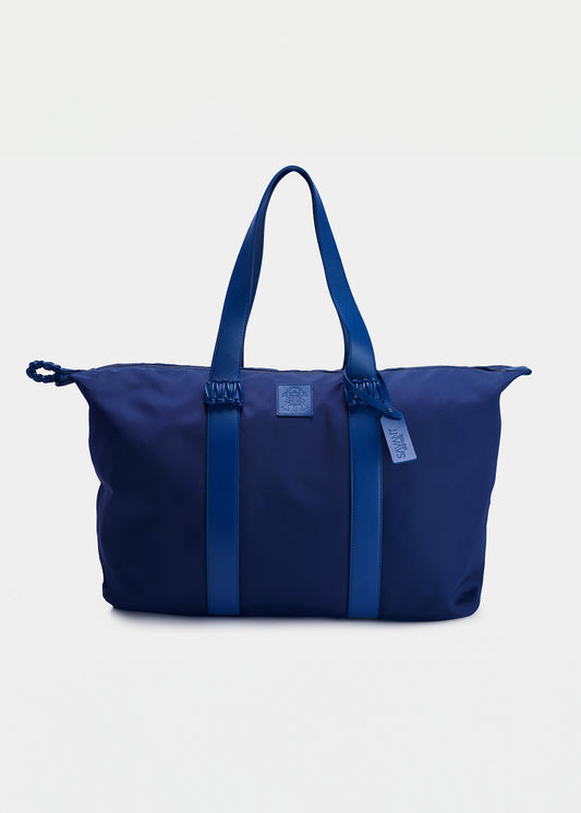 Savant Blue Nylon/Leather Duffle Bag, Medium
