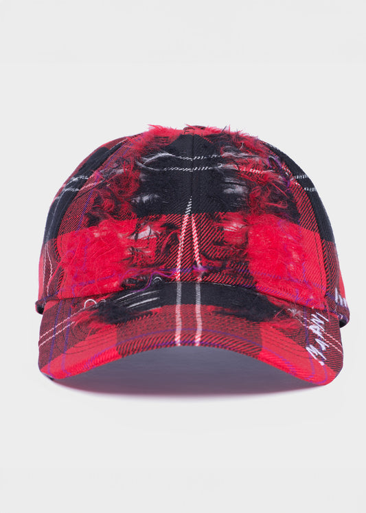 Marni Distressed Red/Black Plaid Cap