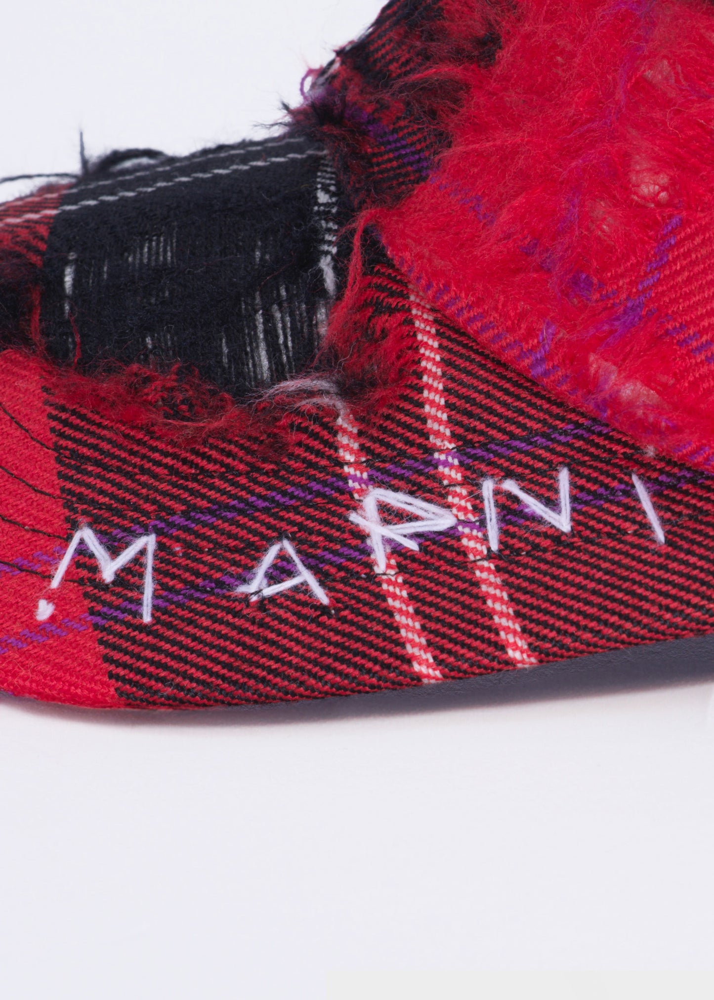 Marni Distressed Red/Black Plaid Cap