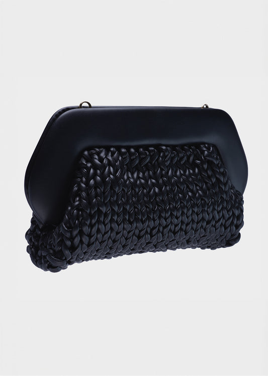 Cable Knit Black Vegan Leather Satchel Bag